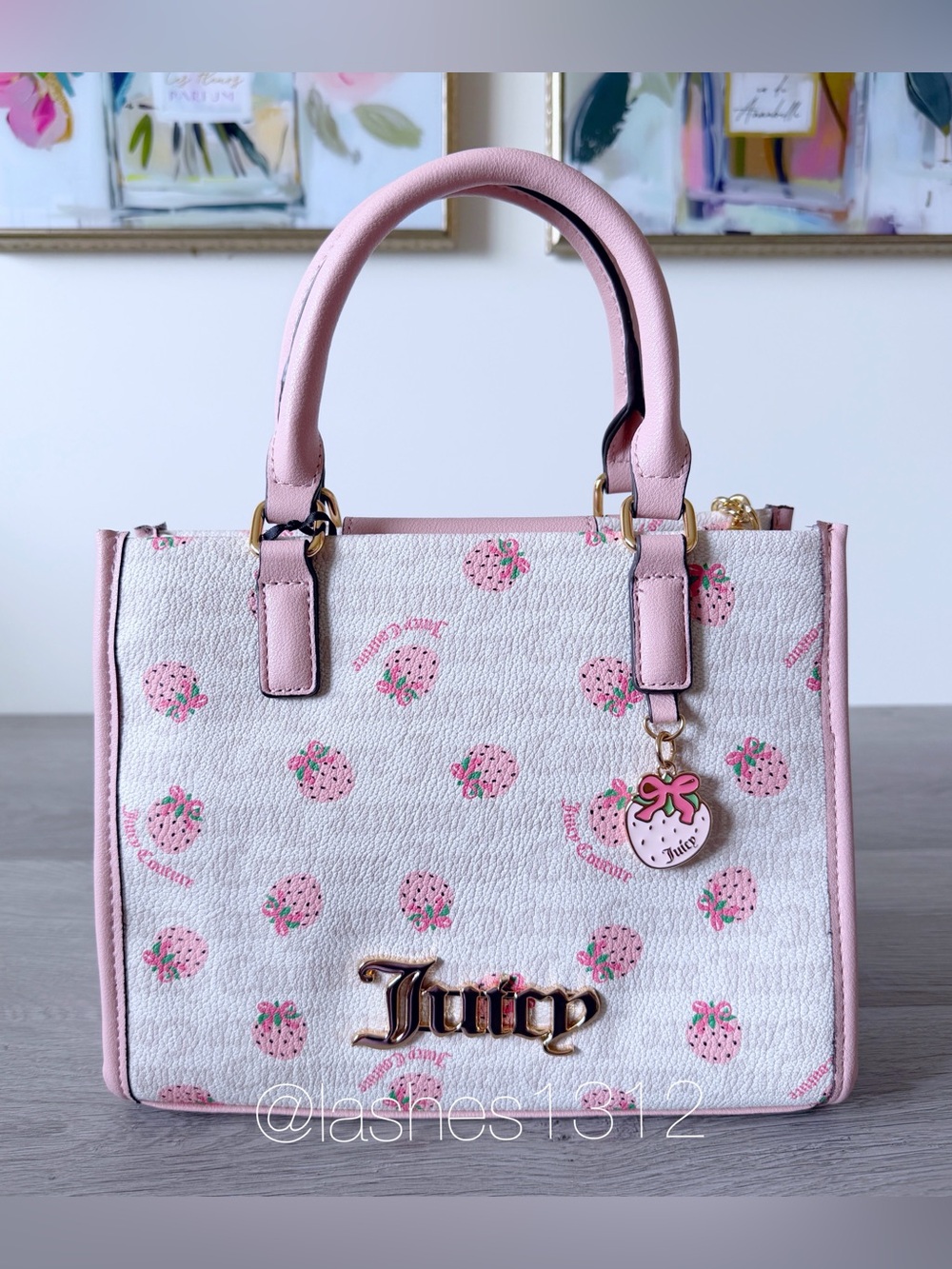 JUICY COUTURE Bag Berry Sweet Mini Tote and Wallet Set - Cream Pink Strawberry - Picture 2 of 11